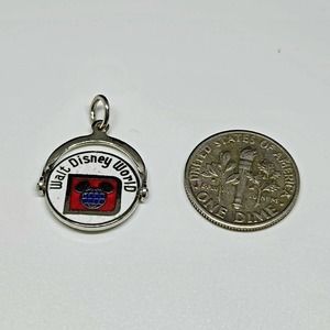 VTG Sterling Silver Walt Disney World Spinner Bracelet Charm Necklace Pendant